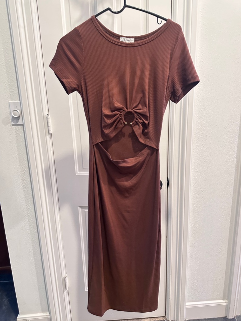 Ring-Front Cutout Midi Dress in Brown